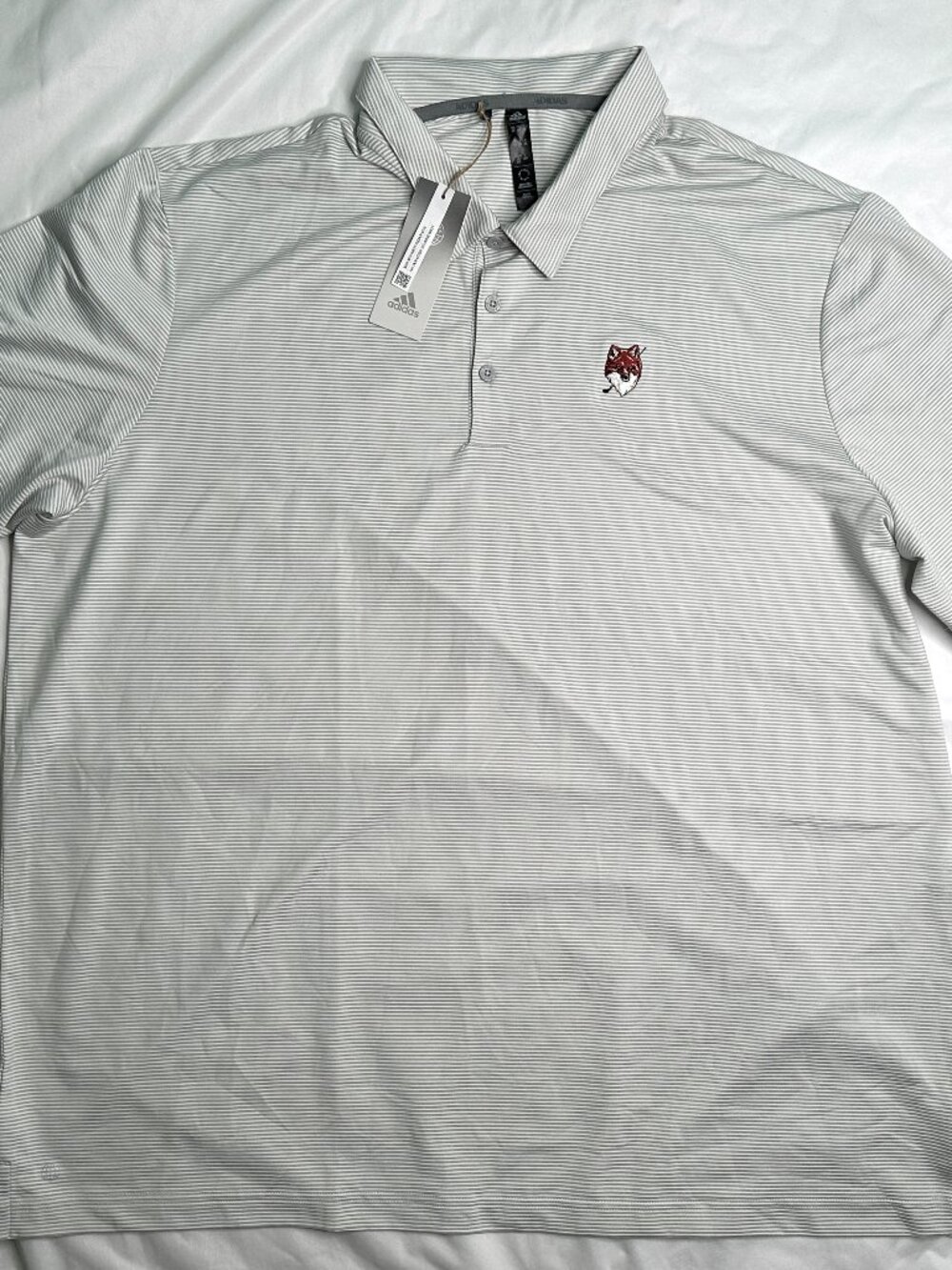 Adidas Men's 2XL Otman Pencil Stripe Fox Golf Polo Shirt Grey/White NWT